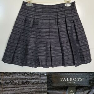 4P TALBOTS SPARKLE BLACK PLEATED LINED FULL A LINE CAREER SKIRT PETITE 4 SMALL